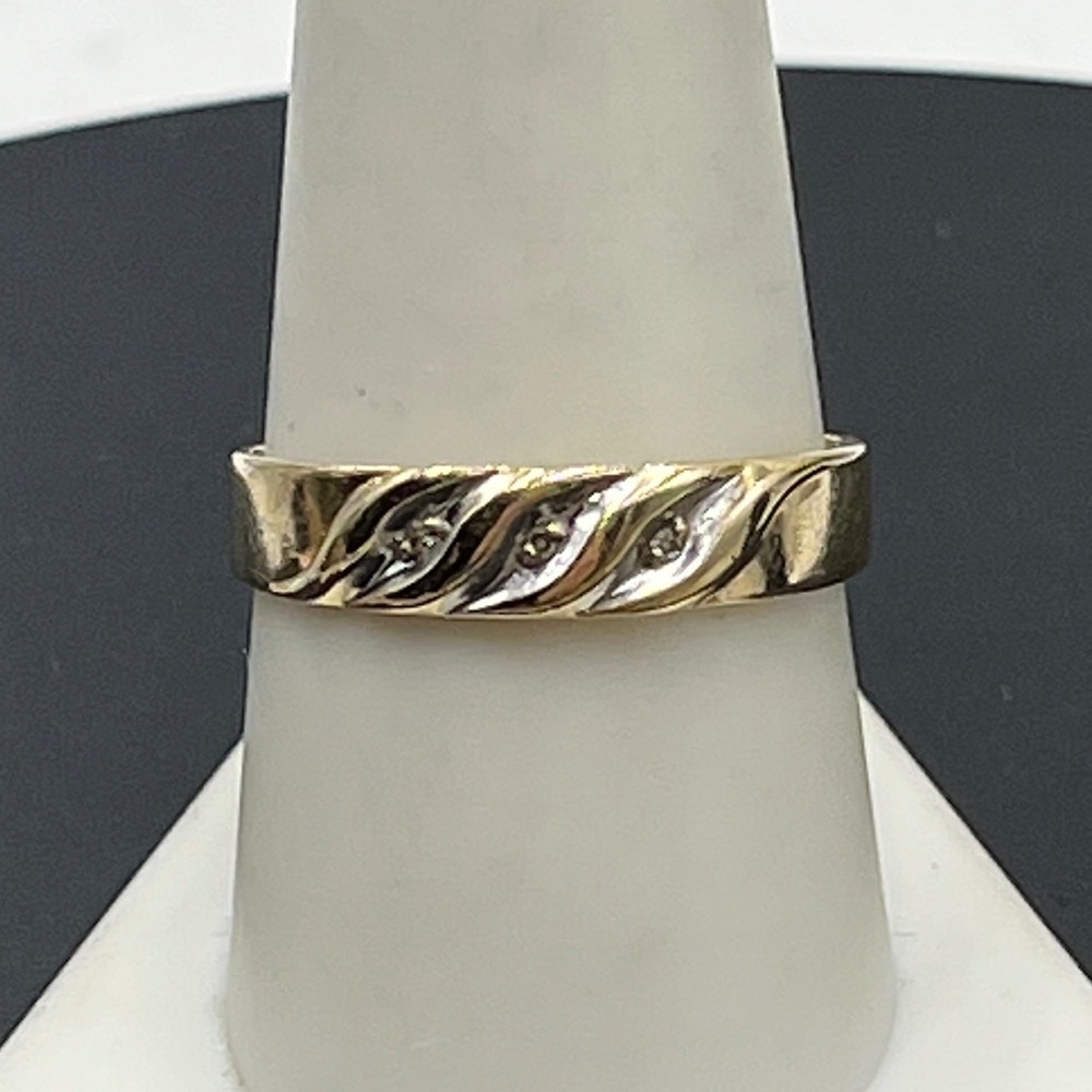SMG Vintage 10K Solid Yellow Gold Diamond Wave Twisted Scroll Band Ring Sz 9.5